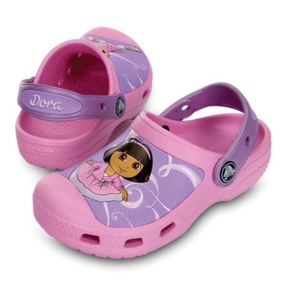 NEW CROCS Kid Dora the Explorer Ballet Slip On Sling Back Strap Clog Carnation - Picture 2 of 4
